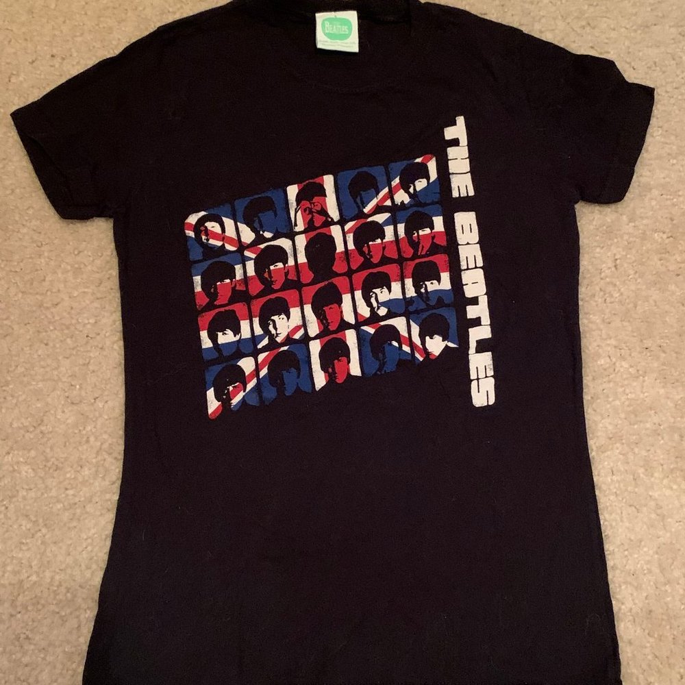The Beatles UK Flag Black Red Blue White Fitted XS